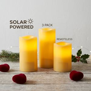 3개입 태양광 LED 물결 양초 램프 | 따뜻한 노란색 야외 양초 조명 | 황혼에서 새벽까지 센서가 있는 깜박이는 태양광 양초 | 배터리 구동 | LED 티 라이트, 창문 랜턴 장식, 발코니, 정원, 테라스, 라마단 휴일에 적합