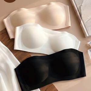 3pcs 세트 탈착식 어깨 스트랩 듀얼 유스 언더와이어 프리 브레이스 얇은 하프 컵 클럽 웨어 미끄럼 방지 한국 일본 스트랩리스 여름 란제리 여성용 얇은 푸쉬업 심리스 반도우 캐미솔 여름