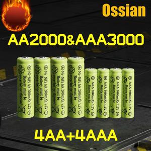 Ossian 8개입(4AA+4AAA) 1.2V NiMH 충전지 AA 2000mAh AAA 3000mAh 고용량 장시간 사용 배터리, TV 리모컨, 무선 마우스, 탁상용 시계, 전기 선풍기 및 소형 가전제품용