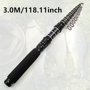 초단초경 카본 파이버 낚싯대, 휴대용 텔레스코픽 디자인: /70.87인치, 2.1m/82.68인치, 2.4m/94.49인치, 2.7m/106.3인치, 3.0m/118.11인치. 대형 가이드링과 핸들 장착, 잉어 및 농어 바다낚시용