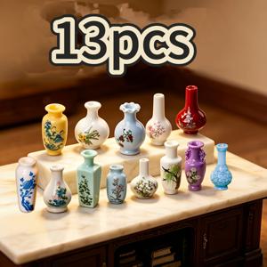 13개 세트, 레진 미니어처 꽃병 세트, 기차 풍경 레이아웃, 방 장식 미니어처 장식품, 사진 촬영 소품, 롤플레잉 파티 소품, 홈 데코 및 테마 디스플레이를 위한 완벽한 선물 및 수집품