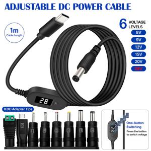 1m 5525 USB-C to 케이블, LED 전압 디스플레이 PD 트리거 케이블, 140W 호환, 조절식 전압 버튼 5V/9V/12V/15V/20V/28V, 교체용 커넥터 8개( 2핀 터미널 1개 및 USB 포함), 노트북, 미니 PC, 라우터용