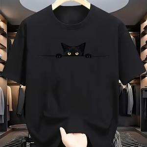 남성용 반팔 티셔츠 노블티 2D 고양이 프린트 루즈핏 크루넥 통기성 빠른 건조 캐주얼 상의 일상 운동 야외 여행용 100% 폴리에스터