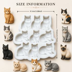 3D 고양이 실리콘 몰드, 멀티 포즈 고양이 클레이 몰드, 레진 석고 클레이용, 데스크탑 피규어, 책장 침실 방 장식용, 고양이 애호가 선물