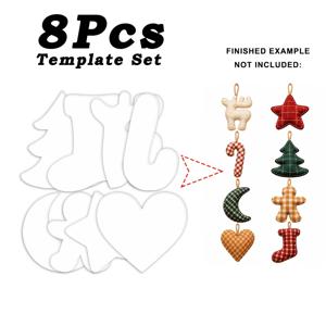 8개 크리스마스 장식 템플릿 세트 재봉 템플릿, 재사용 가능한 PET 재봉 템플릿, 수제 소형 크리스마스 장식 퀼팅 템플릿, 크리스마스 트리, 별, 하트, 크리스마스 양말, 캔디 케인, 순록, 천사, 달 및 기타 재봉 패턴 템플릿 포함