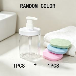 500ml 스퀴즈 디스펜서 병과 청소 스펀지, 투명한 넓은 입구 로션 병, 더 쉬운 채우기와 청소를 위한 대용량 디자인. 샤워 젤, 핸드 솝, 샴푸와 같은 다양한 세면도구를 담을 수 있습니다. 가정과 여행용으로 실용적인 이중용도 용기, 세면도구를 정리하고 분배하기에 이상적입니다