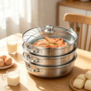 11.02인치 스테인리스 스틸 다층 찜기, 대용량 가정용 주방용품, 내구성이 좋고 세척이 용이함, 생선, 만두, 국, 재고 음식, 가족 모임, 축제 식사, 주방 선물로 적합
