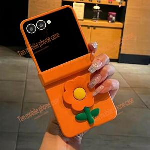 패셔너블한 DIY 3D 플로럴 꽃무늬 보호용 휴대폰 케이스, 삼성 갤럭시 Z Flip8, Z , , Z Flip5용, 캔디 컬러 경첩형 하드 케이스, Z Flip4, , Z Flip7fe용, 낙하 방지 보호 커버