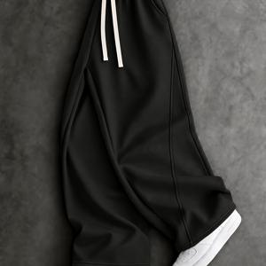 루즈 드레이피 롱 팬츠, 드로스트링 탄성 허리, 사이드 포켓, 레그 패널 스티칭, 질감 강조, 쉬운 활용도, 캐주얼 릴렉스룩