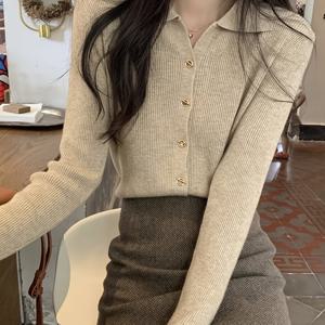 여성용 신상 가을/겨울 폴로 카라 가디건, 부드럽고 매끄러운 스웨터, 슬림핏 베이스 레이어 상의