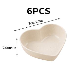 베이지 하트 모양 스낵 그릇 6개 세트, 작은 양념 접시 및 테이블 그릇, 견과류, 사탕, 과일, 딥, 소스, 향신료, 피클, 전채 요리, 디저트 재료, 테이블 간식, 가정에서 손님 접대에 적합