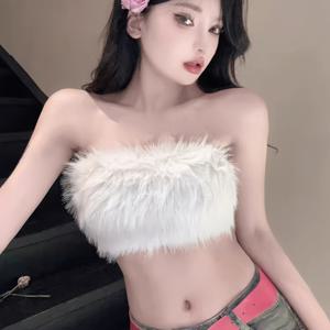 섹시 핫 화이트 플러시 소프트 숏 캐미솔 탑 여성 봄 여름 스타일 슬림핏 개별 아우터 가을 겨울 베이스 레이어 조끼