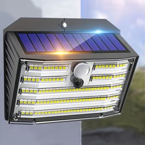 1 태양광 LED 보안등, 126 LED 조명, 모션 센서 포함, 270° 광각, IP65, 벽걸이형, 실외 조명, 울타리 및 안뜰에 적합, 태양광 리튬 배터리, 쿨 화이트 조명