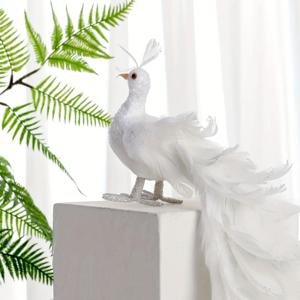 리얼리스틱 화이트 피콕 조각상 - 대형 폼 같은 몸체 & 인조 깃털, 가벼운 플라스틱 웨딩/크리스마스/정원 장식, 자립형 야외/동물 조각상, 잔디, 파티, 트리 토퍼용 - 저유지보수 우아한 새