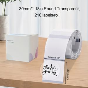 3*3Cm/1.18*1.18In 원형 투명 감열 라벨 인쇄 용지 | 총 1롤 | 210개 라벨 | P50, M110, M120, M220, M221, 감열 라벨 프린터 등에 적합