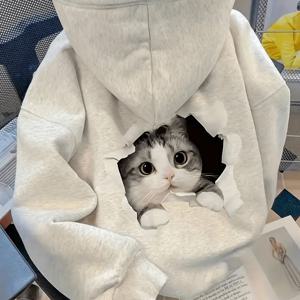 여성용 고양이 관리 프린트 상의, 신학기 시즌에 완벽합니다. 캐주얼 풀오버 후드티는 캥거루 포켓이 있으며 가을, 겨울에 디자인되었습니다.