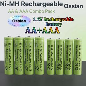 Ossian 8팩(4AA900+4AAA1800), 1.2V Ni-MH 충전지 AA 900mAh & AAA 1800mAh 콤보, 리모컨, 무선 마우스 및 전자 장난감용