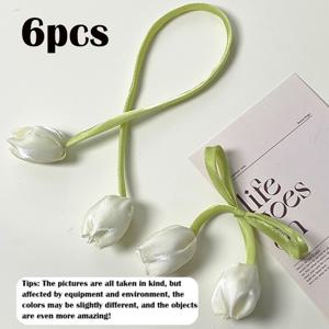 6개 클래식 우아한 튤립 플로럴 커튼 타이백, 침실에 적합, 간편한 설치, 도구 불필요, 플로럴 장식으로 방 스타일을 향상시키는 커튼 소유자 및 인테리어 디자이너에게 완벽, 창문 액세서리 및 커튼 고정 장치