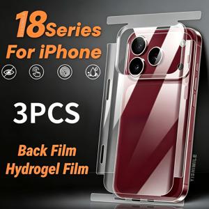 아이폰 18 Pro/18 Pro Max/17Pro/17 Pro Max용 3개 엣지 랩핑 후면 커버 물 응고 필름 풀 커버리지 Ba 하이드로겔 필름 + 측면 필름, 간편한 설치, 꼭 맞는 핏