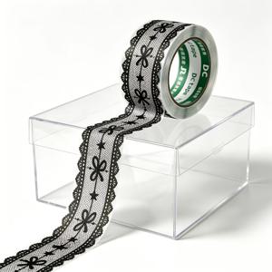 귀여운 레이스 리본 디자인의 대형 롤 투명 포장 테이프 - 선물 포장, 공예, 스크랩북킹, 용품, 사무실 및 사용에 적합한 접착식 와시 테이프 - 장식용 리본 테이프