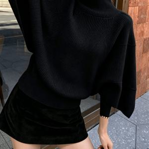 여성을 위한 가을/겨울 하이넥 케이프 스웨터, 우아한 출퇴근용 여성 의류, 여성을 위한 하이넥 골지 케이블 스웨터, 가을/겨울 루즈한 박쥐 소매 니치 따뜻한 느긋한 스타일 상의