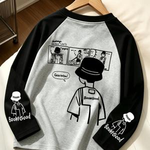 남아용 긴소매 라글란 프린트 티셔츠 - 데일리웨어, 루즈핏, 중대형 사이즈, 남아 및 어린이를 위한 패셔너블하고 활용도 높은 라글란 티셔츠 상의