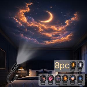 몽환적인 별이 빛나는 하늘 & 구름/바다 풍경 USB 야간 조명 프로젝터: 침실, 자동차 또는 파티에 적합한 LED 무드 조명; 훌륭한 휴일, 생일 또는 크리스마스 선물