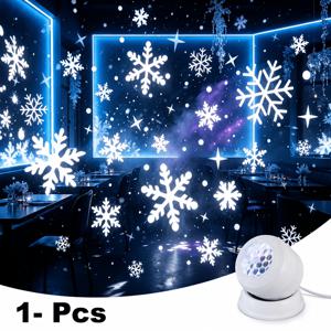 1개 360° 회전 눈송이 프로젝터 조명, USB 플러그 앤 플레이 LED 크리스마스 투사 램프, 침실, 탁상, 거실, 파티, 벽, 천장용 동적 눈송이 분위기 무드등, 크리스마스 휴일 장식