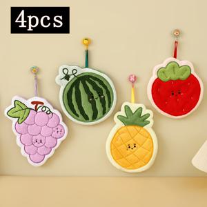 귀여운 과일 핸드 타월 세트, 4개입 부드럽고 흡수성 좋은 걸이형 세수수건, 포도 수박 파인애플 딸기 모양의 속건성 핸드 타월, 욕실 주방 집 장식용