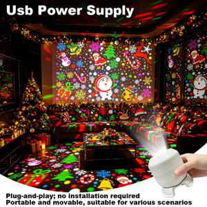 크리스마스 장식 프로젝션 조명, USB 앰비언트 조명 360° 회전 빔, 플러그 앤 플레이 작동, 다양한 크리스마스 프로젝션 요소, 침실 및 휴일 파티에 적합, 크리스마스, 할로윈 선물
