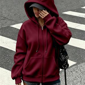 웨스턴 스타일 신상 단색 패션 드로스트링 지퍼 후드 스웨트셔츠 가을 겨울 기모 따뜻한 캥거루 포켓 루즈핏 올매치 긴소매 캐주얼 스포츠 탑 재킷