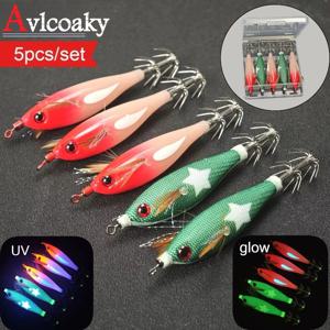 5개/박스 수직형 스쿼드 지그 이기 세트 야광 UV 오징어 지그 하드베이트 인조새우 루어 문어 오징어 바다낚시용