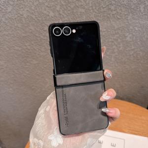 휴대폰 케이스 - 삼성 Z Flip 8 7 6 5 4용 고급 양피革 접이식 휴대폰 케이스, 간편하고 트렌디한 새로운 창의적인 스킨 라이크 솔리드 컬러 풀 커버리지 비즈니스 폰 케이스 백 커버