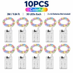 10개 LED 요정 줄조명, 30개 LED 배터리 작동식 유연한 은색 철사 장식 조명, 따뜻한 노란색/흰색//보라색 옵션, 보보 풍선, 선물 상자, 병, 침실, 결혼식, 생일 및 휴일 DIY 장식용, AA 배터리 2개 필요
