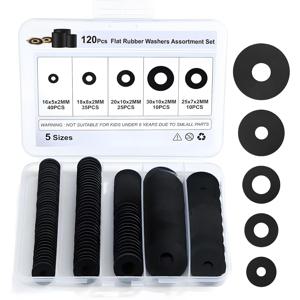 120개입 블랙 고무 플랫 와셔 세트, 5가지 크기(16-30mm), 누수 방지 밀봉 가스켓, , 샤워기, 정원 호스, 볼트 및 나사, 배관 수리용 진동 감소 고무 패드