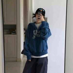새로운 여성용 후드 카디건 레터 프린트 스웨트셔츠 재킷 레트로 아메리칸 스타일 S-XL 캐주얼 아우터웨어 가을 스트리트웨어