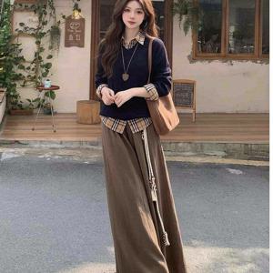 새로운 여성용 2피스 롱 드레스 세트 스타일 릴렉스핏 트렌디한 가을 2026 의상, 여성을 위한 일상복으로 간편하고 우아하며 시크한 스타일