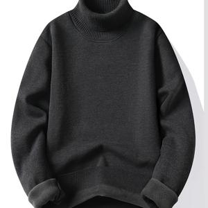 남성용 안감 포함 양방향 라펠 풀오버 스웨터, 하이넥, 캐주얼 단색 베이스 레이어