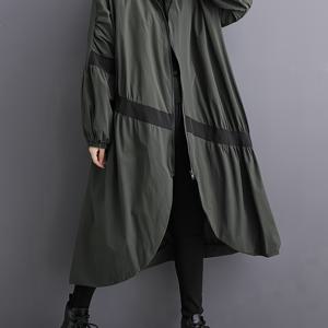 일본 스타일 릴렉스 컬러 블록 디자인 봄/가을 지퍼업 스탠드 칼라 가디건 코트 트렌치 코트