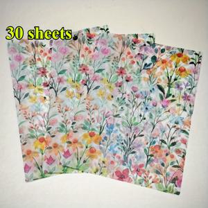 30/100매, 수채화 손그림 꽃잎 패턴 티슈 페이퍼, 20X14인치, 얇은 종이 안감, 선물 포장, 의류 습기 방지, 레드 와인 포장, 선물 상자 채우기, 약한 물품 보호에 적합