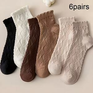 6켤레 가을 겨울 여성용 케이블 밑단 편안하고 활용도 높은 숏 삭스