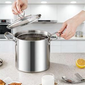 304 스테인리스 파스타냄비 오뎅 냄비 겸용, 3.5L 대용량 튀김냄비, 유리뚜껑과 튀김바구니 포함, 인덕션 가스레인지 사용 가능, 가정 업소 필수 조리도구