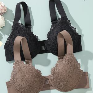 앞면 고리 레이스 패치워크 여성 속옷 (언더와이어 포함), 심리스 브라, 2pcs 세트