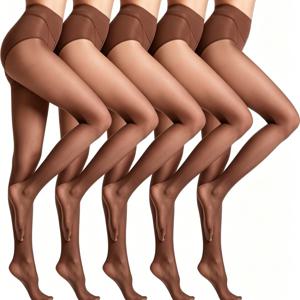 여성용 시스루 팬티스타킹 컨트롤탑 타이츠 5켤레 - 12덴 오픈토 신발용 투명감, 단색, 파티 및 데일리웨어용 - 손세탁 가능한 불투명 스타킹