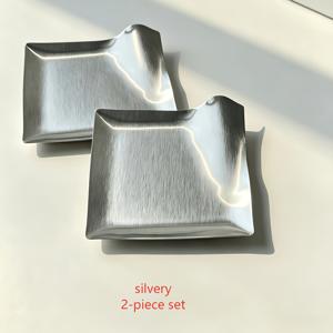 2개 레트로 크리에이티브 사각 디쉬, 11.5Cm/4.53In, 스테인리스 스틸 소형 사각 디쉬, 소형 디쉬, 스낵 플레이트, 튀김치킨 플레이트, 스시 플레이트, 아프터눈 티 디스플레이 플레이트, 튼튼한 플레이트, 소스 플레이트, 아로마테라피 캔들 플레이트, 장식품, 2색 세트
