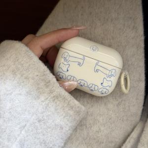 블루 라인 소시지 강아지 & 링 이어폰 케이스, Apple Airpods 5 케이스/ 케이스/Airpods Pro 2 케이스/Airpods 4 케이스/Airpods 3 케이스/ 케이스에 적합, 패셔너블 여성용 이어폰 케이스, 간편 이어폰 케이스, Apple용