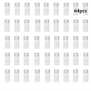 64개 22*50mm, 10ml 유리 소형 병, 알루미늄 스크류 캡 포함 소형 캔, 밀폐형 상단, 메탈 캡, 투명 라벨, 샘플병, 구슬 보관, 웨딩 선물 장식, DIY 수공예품, 보관
