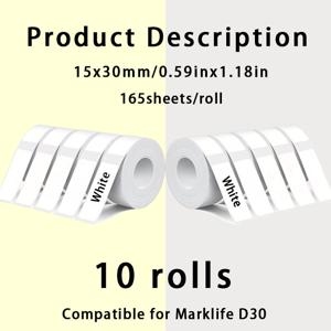 P15 라벨지 용지 스티커 15*30mm/화이트 10롤 라벨 테이프 감열 프린터 투명 라벨 스티커 테이프, 휴대용 감열 라벨기 인쇄 용지 접착 스티커