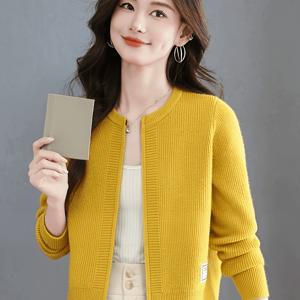 여성용 숏 울 가디건, 신상 봄 스타일, 라운드넥 탑, 하이웨이스트 크롭 다용도 스웨터 아우터