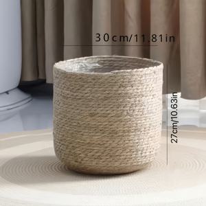 수제 원형 화분, 대용량 화분, 실내/실외 사용 가능, 실내외 장식, 거실 발코니 녹색 식물 홈 가드닝 장식에 적합 - 튼튼한 장식 바구니 스타일 다육 식물 및 꽃 화분